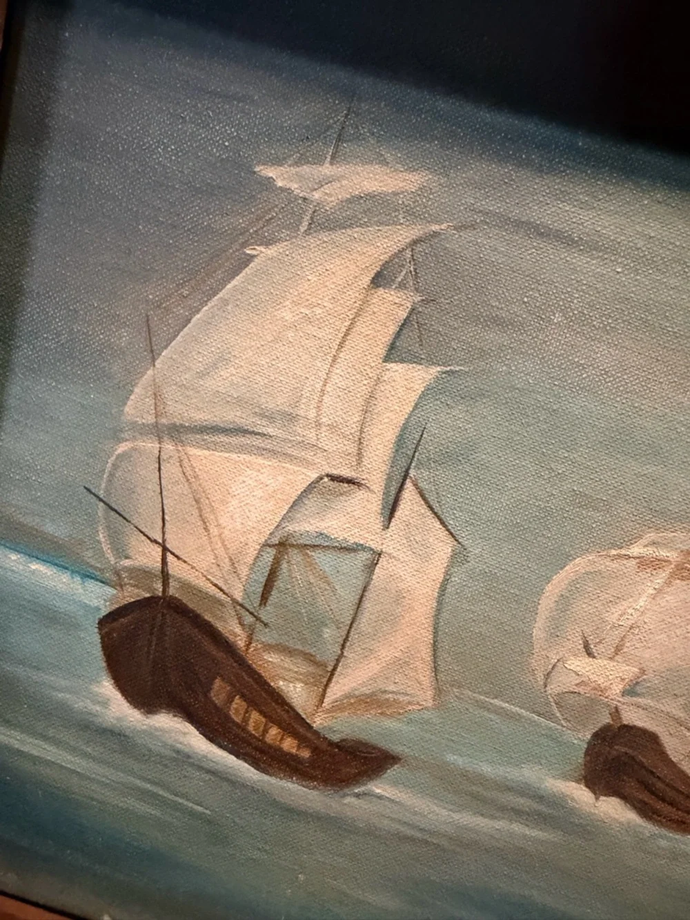 Framed‎ Seascape Painting with Sailing Ships by QT Coats 16x13